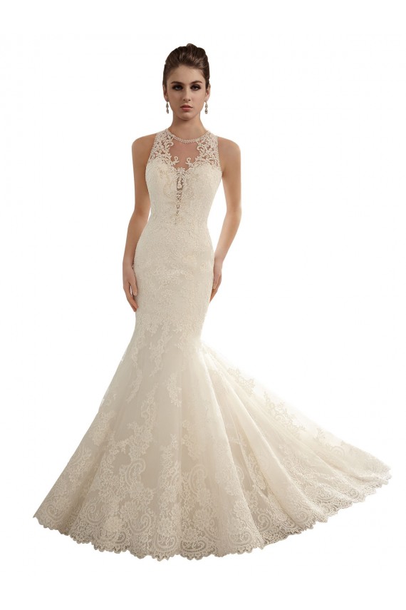 Elfenbein Meerjungfrau Illusion Ausschnitt Kapelle-schleppe Spitze Brautkleider Kaufen