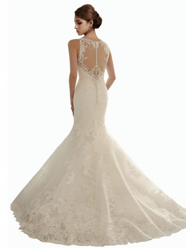 Elfenbein Meerjungfrau Illusion Ausschnitt Kapelle-schleppe Spitze Brautkleider Kaufen