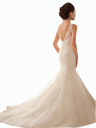 Elfenbein Meerjungfrau Illusion Ausschnitt Kapelle-schleppe Tüll Spitze Brautkleider Kaufen