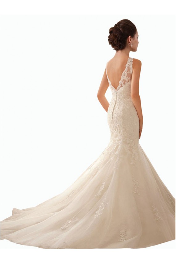 Elfenbein Meerjungfrau Illusion Ausschnitt Kapelle-schleppe Tüll Spitze Brautkleider Kaufen