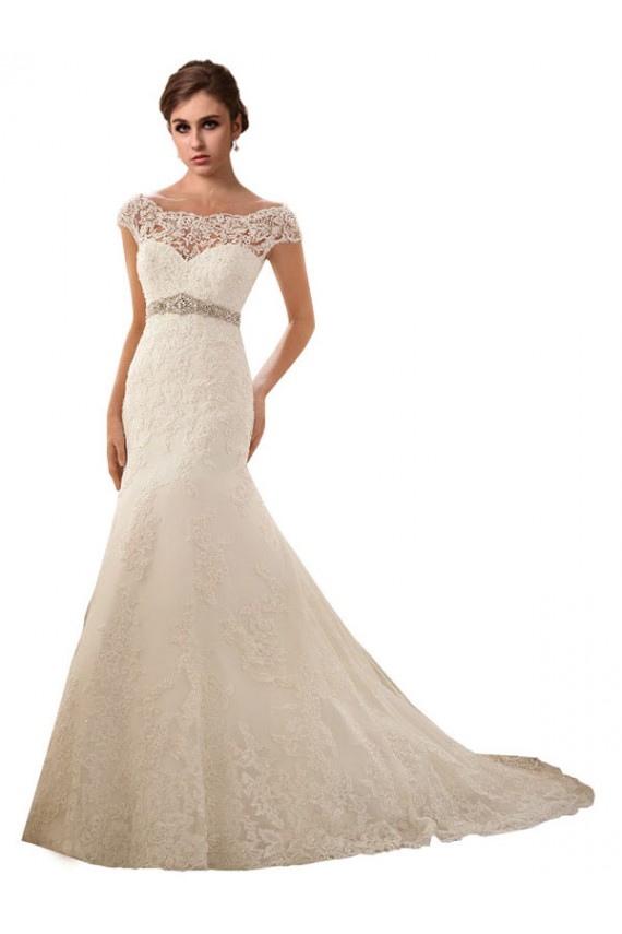 Elfenbein Meerjungfrau Illusion Ausschnitt Kapelle-schleppe Tüll Spitze Brautkleider Kaufen