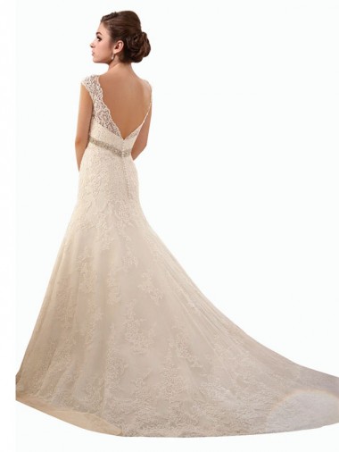 Elfenbein Meerjungfrau Illusion Ausschnitt Kapelle-schleppe Tüll Spitze Brautkleider Kaufen