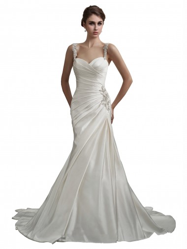 Elfenbein Meerjungfrau Kapelle-schleppe Satin Strand Brautkleider Kaufen