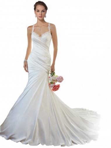Elfenbein Meerjungfrau Kapelle-schleppe Satin Strand Brautkleider Kaufen