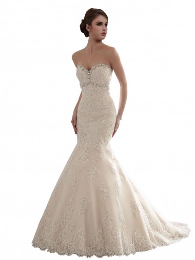 Elfenbein Meerjungfrau Kapelle-schleppe Tüll Spitze Klassisch Brautkleider Kaufen