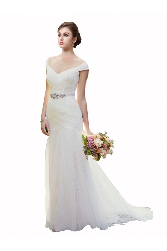 Elfenbein Meerjungfrau Off-Schulter Kapelle-schleppe Tüll Strand Brautkleider Kaufen