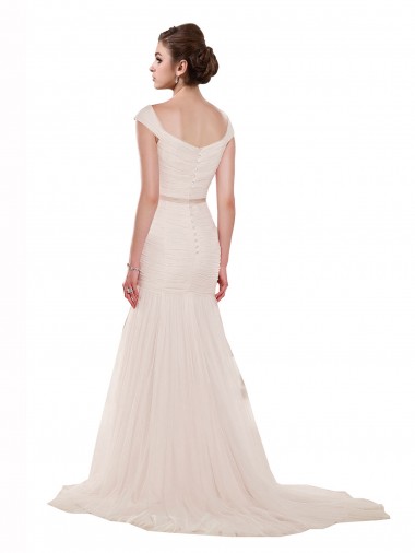 Elfenbein Meerjungfrau Off-Schulter Kapelle-schleppe Tüll Strand Brautkleider Kaufen