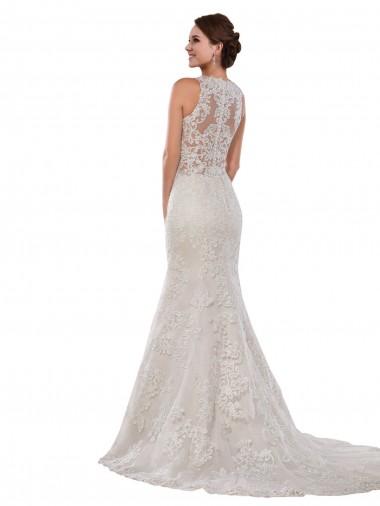 Elfenbein Meerjungfrau Stehkragen Ausschnitt Kapelle-schleppe Spitze Brautkleider Kaufen