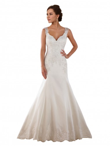 Elfenbein Meerjungfrau V-Ausschnitt Kapelle-schleppe Satin Klassisch Brautkleider Kaufen