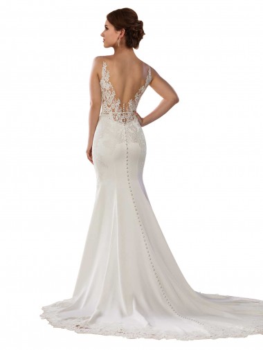 Elfenbein Meerjungfrau V-Ausschnitt Kapelle-schleppe Spitze Strech-Krepp Brautkleider Kaufen