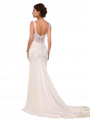 Elfenbein Meerjungfrau V-Ausschnitt Kapelle-schleppe Spitze Strech-Krepp Brautkleider Kaufen
