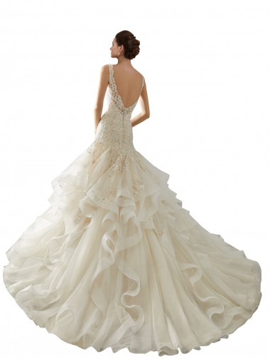 Elfenbein Meerjungfrau V-Ausschnitt Kapelle-schleppe Tüll Brautkleider Kaufen