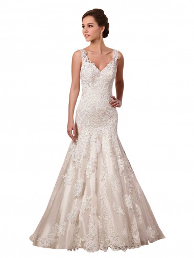 Elfenbein Meerjungfrau V-Ausschnitt Kapelle-schleppe Tüll Spitze Brautkleider Kaufen