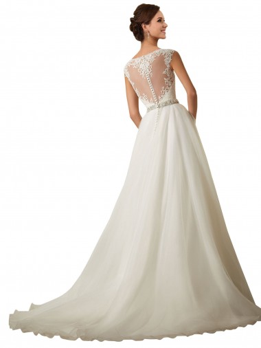 Elfenbein Prinzessin Illusion Ausschnitt Kapelle-schleppe Tüll Spitze Brautkleider Kaufen