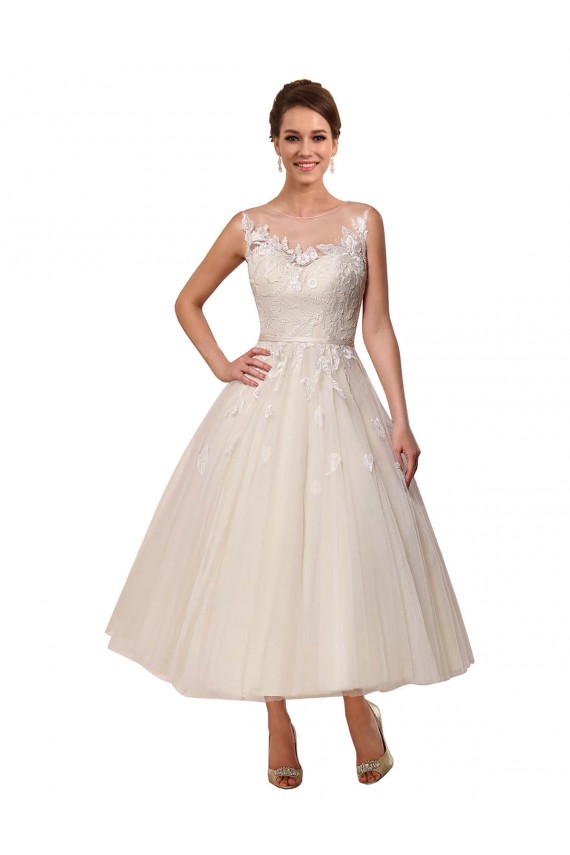 Elfenbein Prinzessin Illusion Ausschnitt Wadenlang Tüll Spitze Brautkleider Kaufen