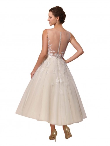 Elfenbein Prinzessin Illusion Ausschnitt Wadenlang Tüll Spitze Brautkleider Kaufen