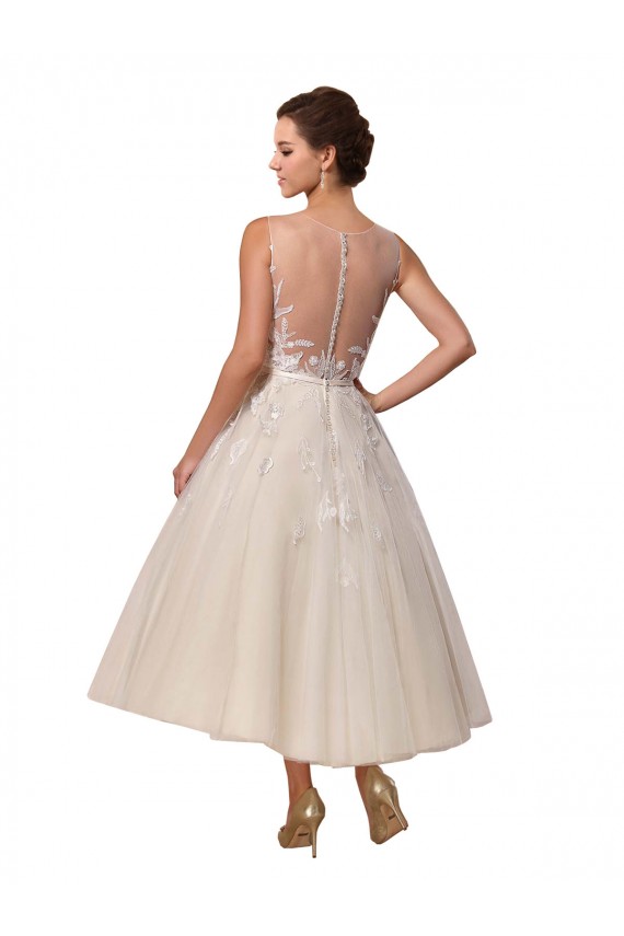 Elfenbein Prinzessin Illusion Ausschnitt Wadenlang Tüll Spitze Brautkleider Kaufen