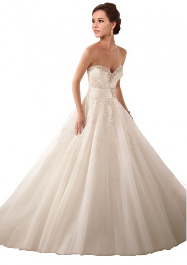 Elfenbein Prinzessin Kapelle-schleppe Satin Tüll Spitze Brautkleider Kaufen