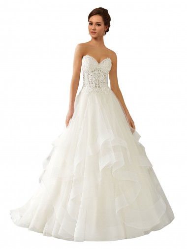 Elfenbein Prinzessin Kapelle-schleppe Satin Tüll Spitze Brautkleider Kaufen