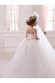 Elfenbein Prinzessin Kapelle-schleppe Tüll Lange Blumenmädchenkleider Kaufen