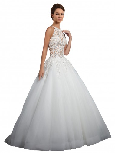 Elfenbein Prinzessin Stehkragen Ausschnitt Kapelle-schleppe Tüll Spitze Brautkleider Kaufen