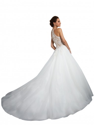 Elfenbein Prinzessin Stehkragen Ausschnitt Kapelle-schleppe Tüll Spitze Brautkleider Kaufen