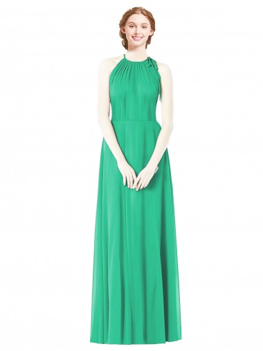 Emerald A-Linien Neckholder Chiffon Lange Brautjungfernkleider Kaufen