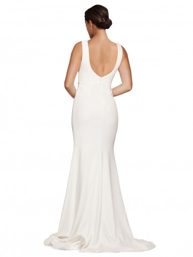 Elfenbein Etui Quadrat Ausschnitt Sweep Zug Strech-Krepp Lange Brautjungfernkleider / Abiballkleider Kaufen