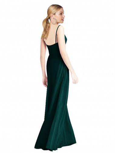 Evergrün A-Linien Spaghetti-Träger V-Ausschnitt Chiffon Lange Brautjungfernkleider Kaufen