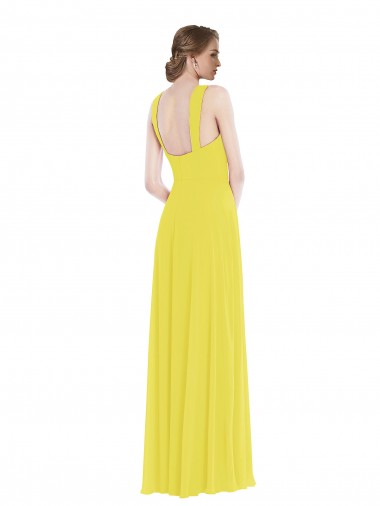 Gelb A-Linien Spaghetti-Träger Chiffon Lange Brautjungfernkleider Kaufen
