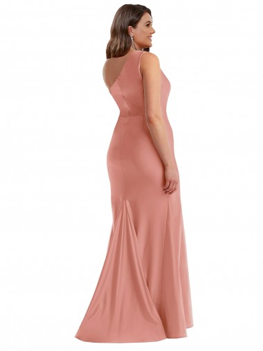 Georgia-Pfirsich Meerjungfrau Eine-Schulter Seidiger Satin Lange Formale Brautjungfernkleider / Abendkleider / Abiballkleider Kaufen