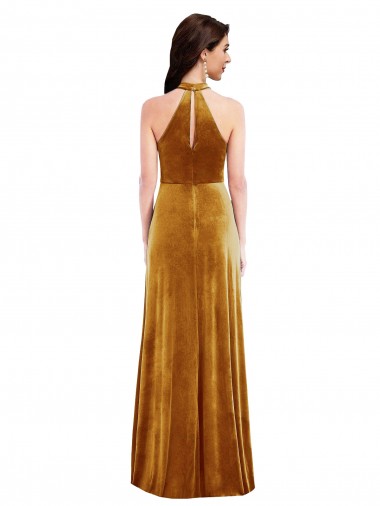 Gold Trompete Neckholder Stehkragen Ausschnitt Stretch-Samt Lange Brautjungfernkleider / Abiballkleider Kaufen