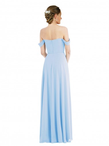 Helles Himmelblau A-Linien Off-Schulter Chiffon Lange Formale Brautjungfernkleider / Abendkleider Kaufen