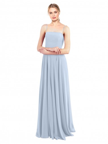 Helles Himmelblau A-Linien Spaghetti-Träger Quadrat Ausschnitt Chiffon Lange Brautjungfernkleider Kaufen