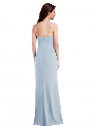 Helles Himmelblau Trompete Spaghetti-Träger Strech-Krepp Lange Formale Brautjungfernkleider / Abendkleider / Abiballkleider Kaufen