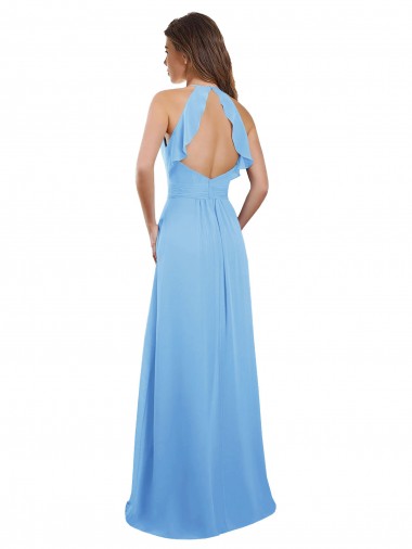 Immergrün A-Linien Neckholder Chiffon Lange Brautjungfernkleider Kaufen