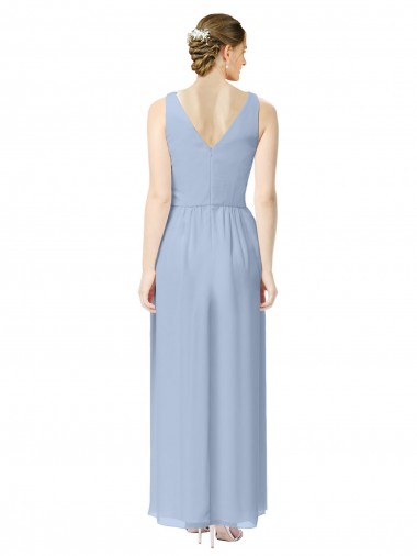 Immergrün A-Linien V-Ausschnitt Chiffon Lange Brautjungfernkleider Kaufen