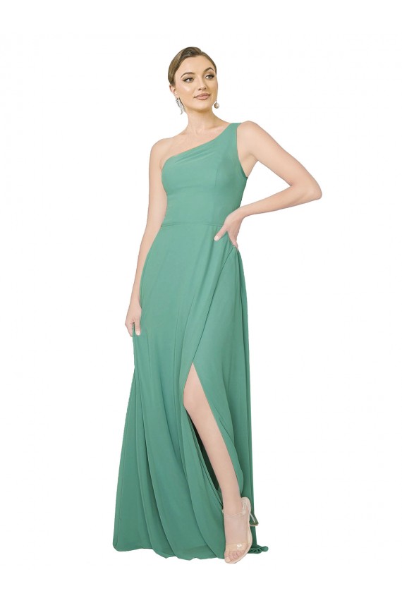 Isländisches Silber A-Linien Eine-Schulter Trägerlos Chiffon Lange Brautjungfernkleider Kaufen