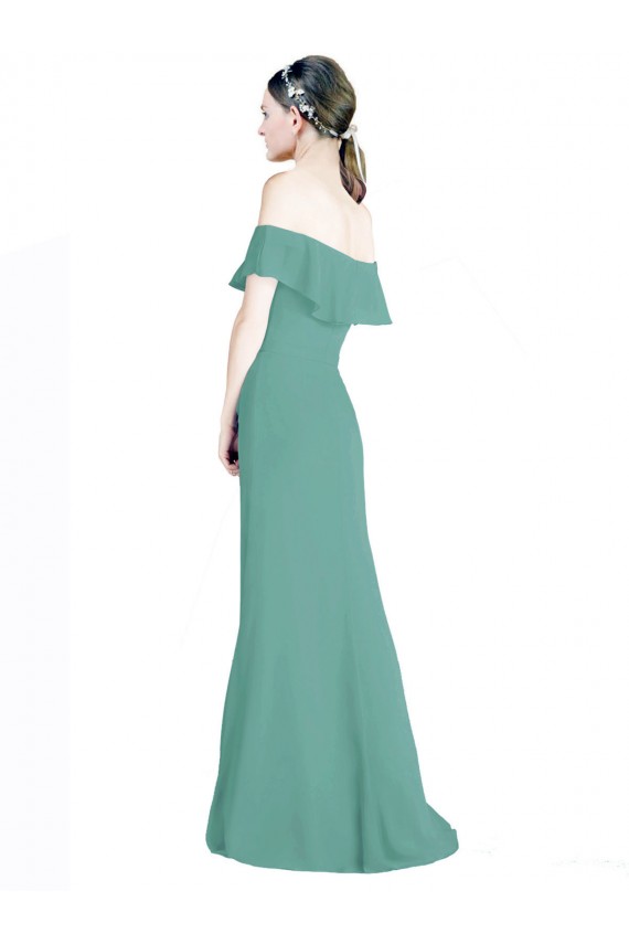 Isländisches Silber A-Linien Off-Schulter Chiffon Lange Brautjungfernkleider Kaufen