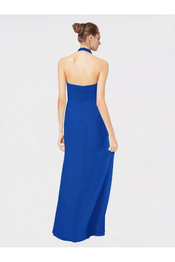 Königsblau A-Linien Neckholder Chiffon Lange Brautjungfernkleider Kaufen