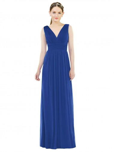 Königsblau A-Linien V-Ausschnitt Chiffon Lange Brautjungfernkleider Kaufen
