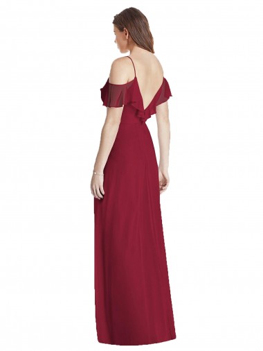 Königsblau Trompete Spaghetti-Träger V-Ausschnitt Chiffon Lange Brautjungfernkleider Kaufen