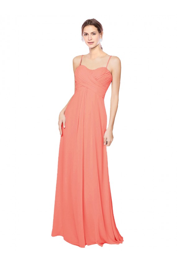Koralle A-Linien Spaghetti-Träger Chiffon Lange Brautjungfernkleider Kaufen