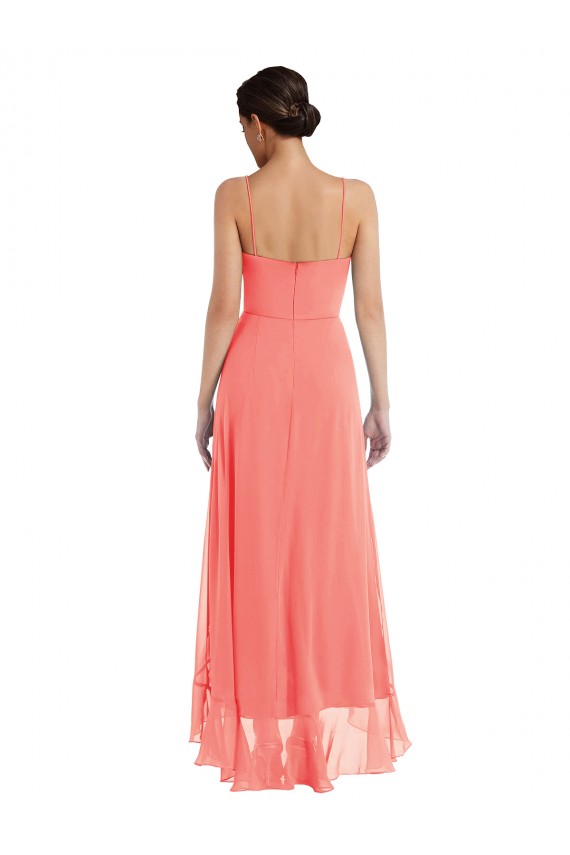 Koralle A-Linien Spaghetti-Träger Scoop Chiffon Lange Brautjungfernkleider Kaufen