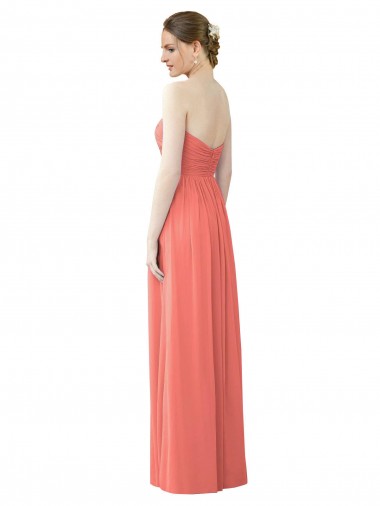 Koralle A-Linien Trägerlos Chiffon Lange Brautjungfernkleider Kaufen