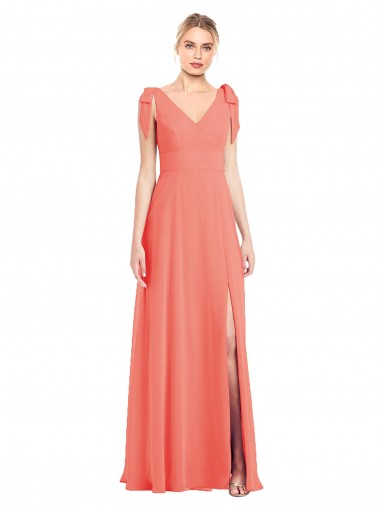 Koralle Trompete V-Ausschnitt Chiffon Lange Brautjungfernkleider Kaufen