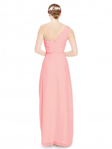 Lachs A-Linien Eine-Schulter Chiffon Lange Brautjungfernkleider Kaufen