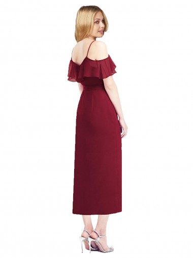 Lachs Trompete Spaghetti-Träger V-Ausschnitt Cocktail Chiffon Kurze Brautjungfernkleider Kaufen