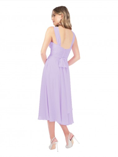 Lila A-Linien Midi Chiffon Kurze Brautjungfernkleider / Cocktailkleider / Heimkehr Kleider Kaufen
