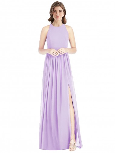 Lila A-Linien Neckholder Chiffon Lange Brautjungfernkleider Kaufen